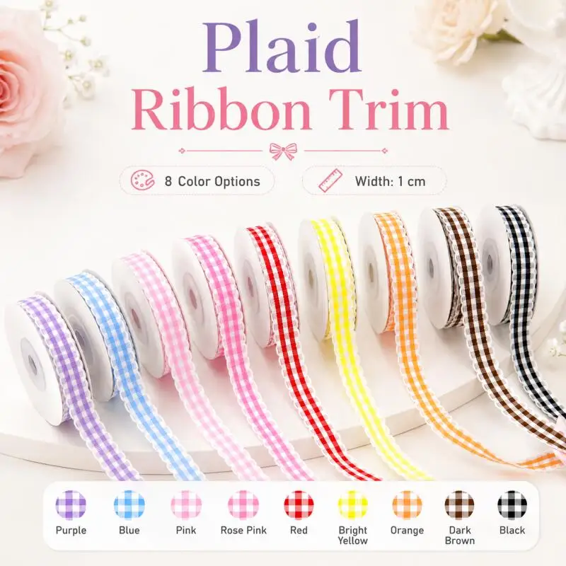 10 Yards/Rolle 10mm Karierte Bänder Ripsband Geschenkverpackung Polyesterband Handgemachte DIY-Schleife Hochzeit Party Heimdekoration – Detail 1