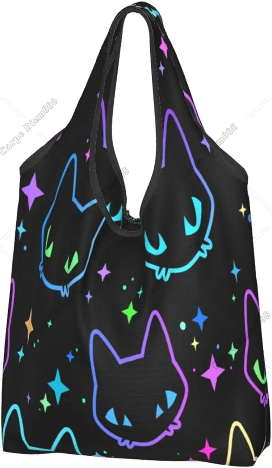 

Halloween Neon Purple Black Cat Shopping Bags for Women Washable Foldable Shopping Bags Recycling Bags Portable Shopper