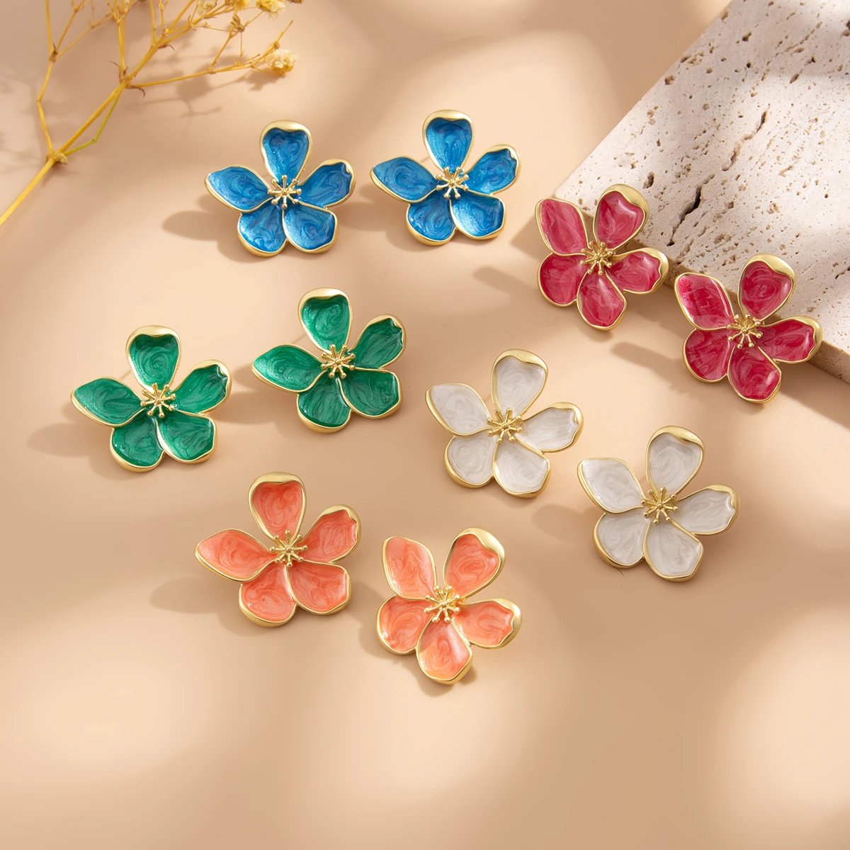 Ingemark Romantic Kpop Oil Drip Colorful Petal Flower Stud Earrings for Women Wed Boho Piercing Earrings Aesthetic Y2K Jewelry