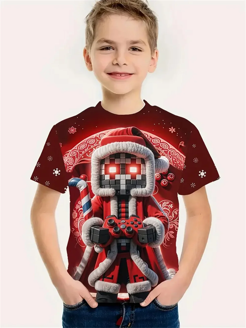 2025 Christmas Festival Short Sleeve Casual Children Clothing Top Tee T-Shirt Boys Girls New Year 3d Print Children's Clothing