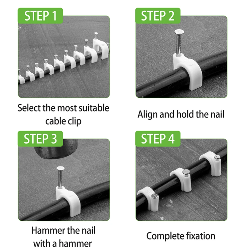 Círculo Nail Clip Wire Management Clamp, Fixação Branco Rodada Parede de Aço Pendurado Clipes Cabo, 4mm, 5mm, 6mm, 7mm, 8mm, 9mm, 10mm, 12mm, 100 PCes