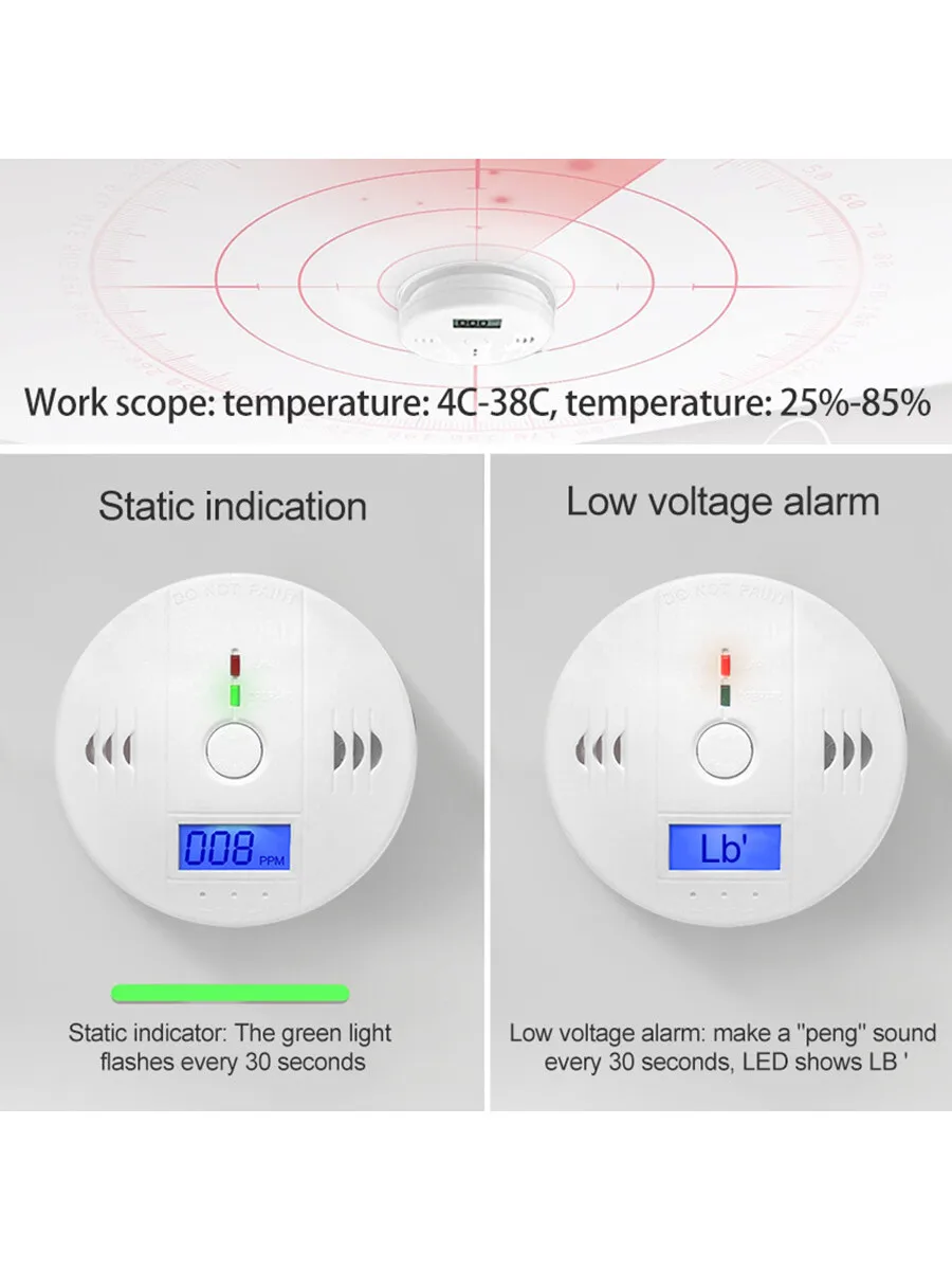 Smart Carbon Monoxide Detector CO Sensor Detector High Sensitive LED Indicator Smoke Fume Home Detector Gas Leak Warning Alarm