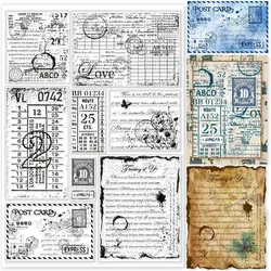1PC 11.7x8.3in Vintage Ticket Postcard Clear Stamps Postage Silicone Stamps Rubber Stamp Retro Silicone Transparent Seal Stamps