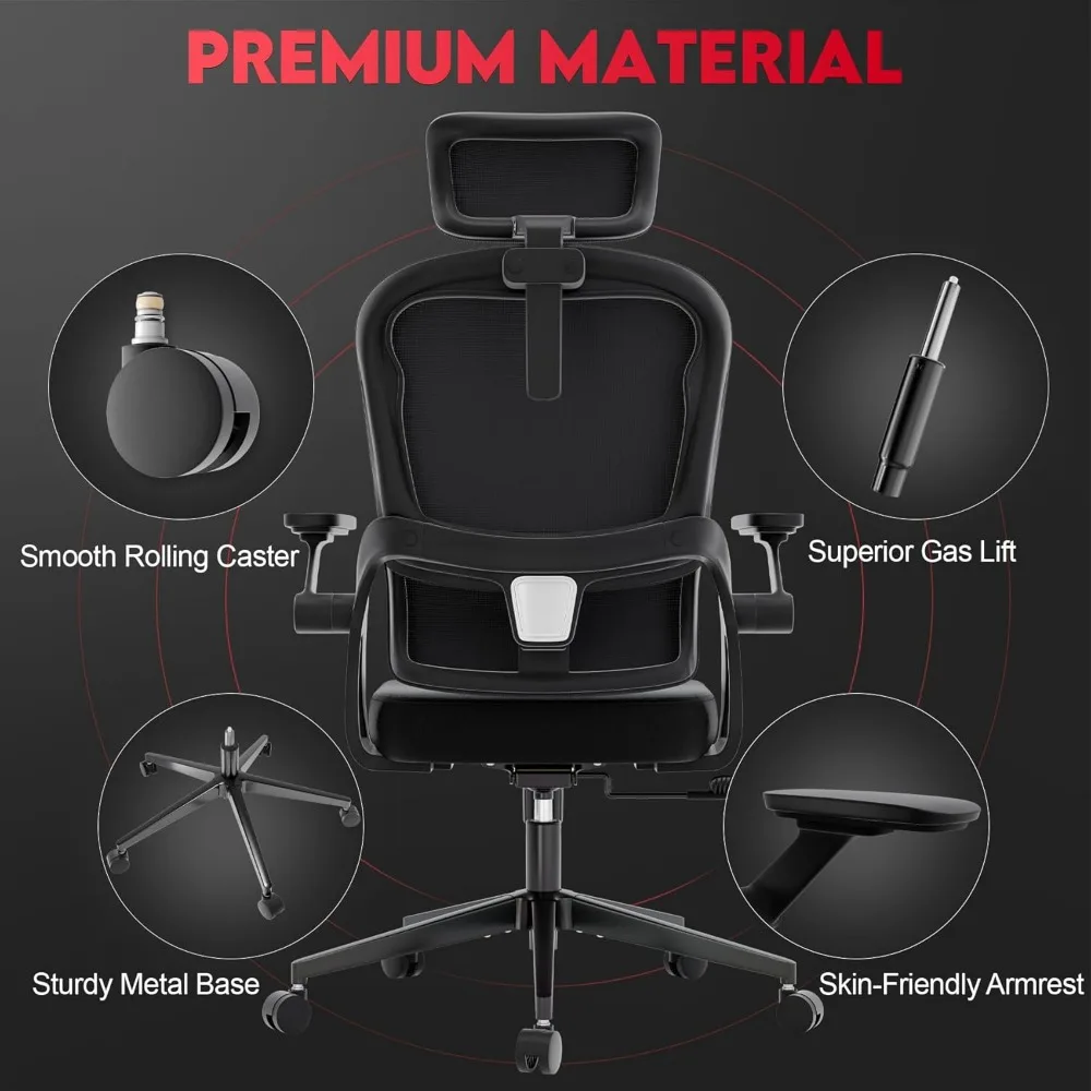 Heavy-Duty Ergonomic Office Chair: Comfortable Desk Chair with Headrest, Lumbar Support, and Mesh Back for Up to 400 lbs