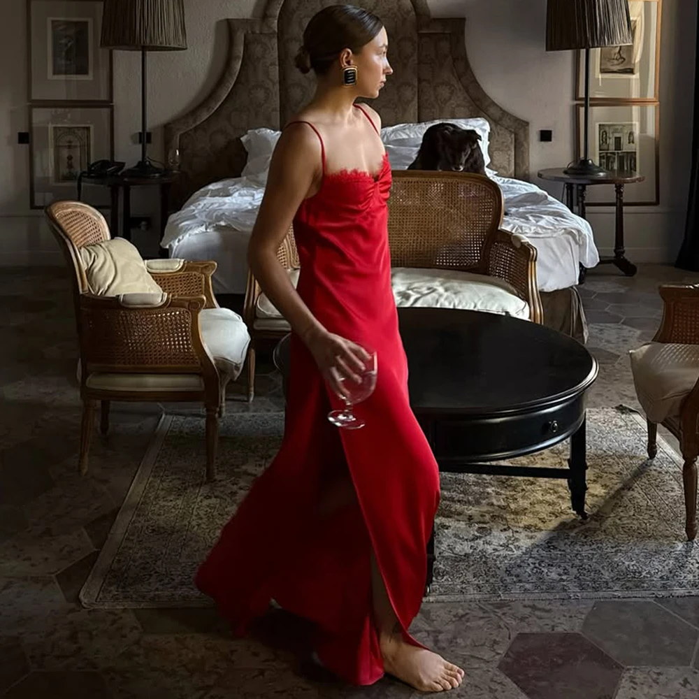 Ticketsx موضة الخامس الرقبة سبليت سليم فستان طويل أنيق الساتان الدانتيل المرقعة فستان فاخر جديد حفلة سهرة عطلة فستان المرأة #3