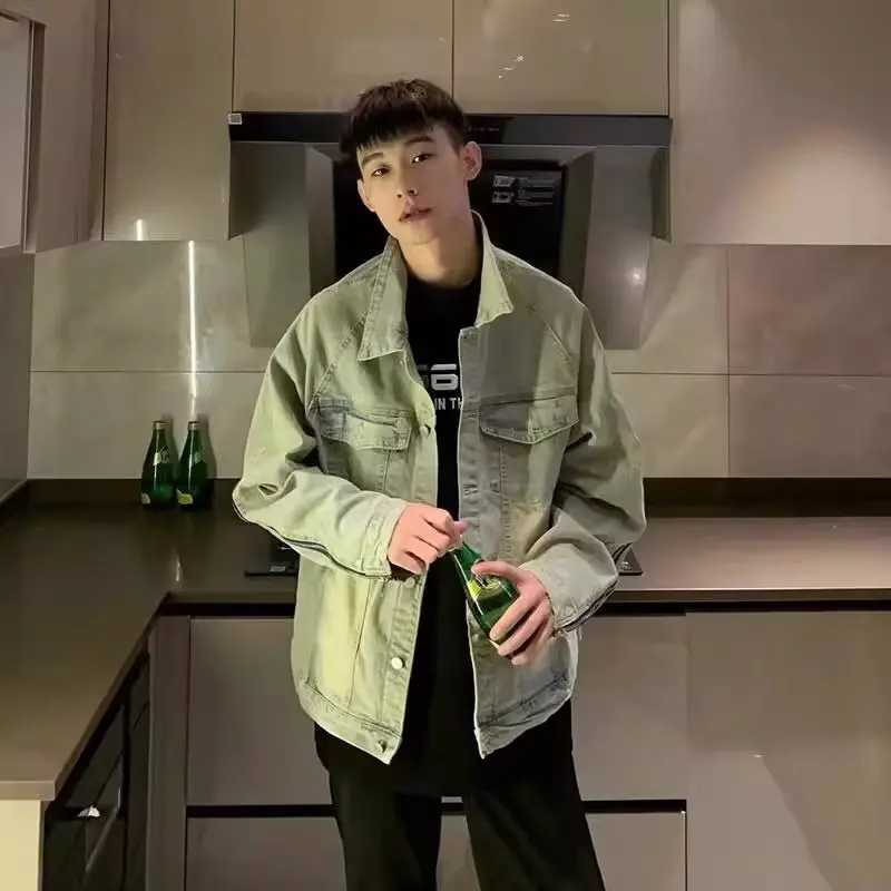 

Мужская джинсовая куртка в стиле ретро в американском стиле, осенняя одежда большого размера 250, винтажная потертая молния, свободная посадка, модная верхняя одежда