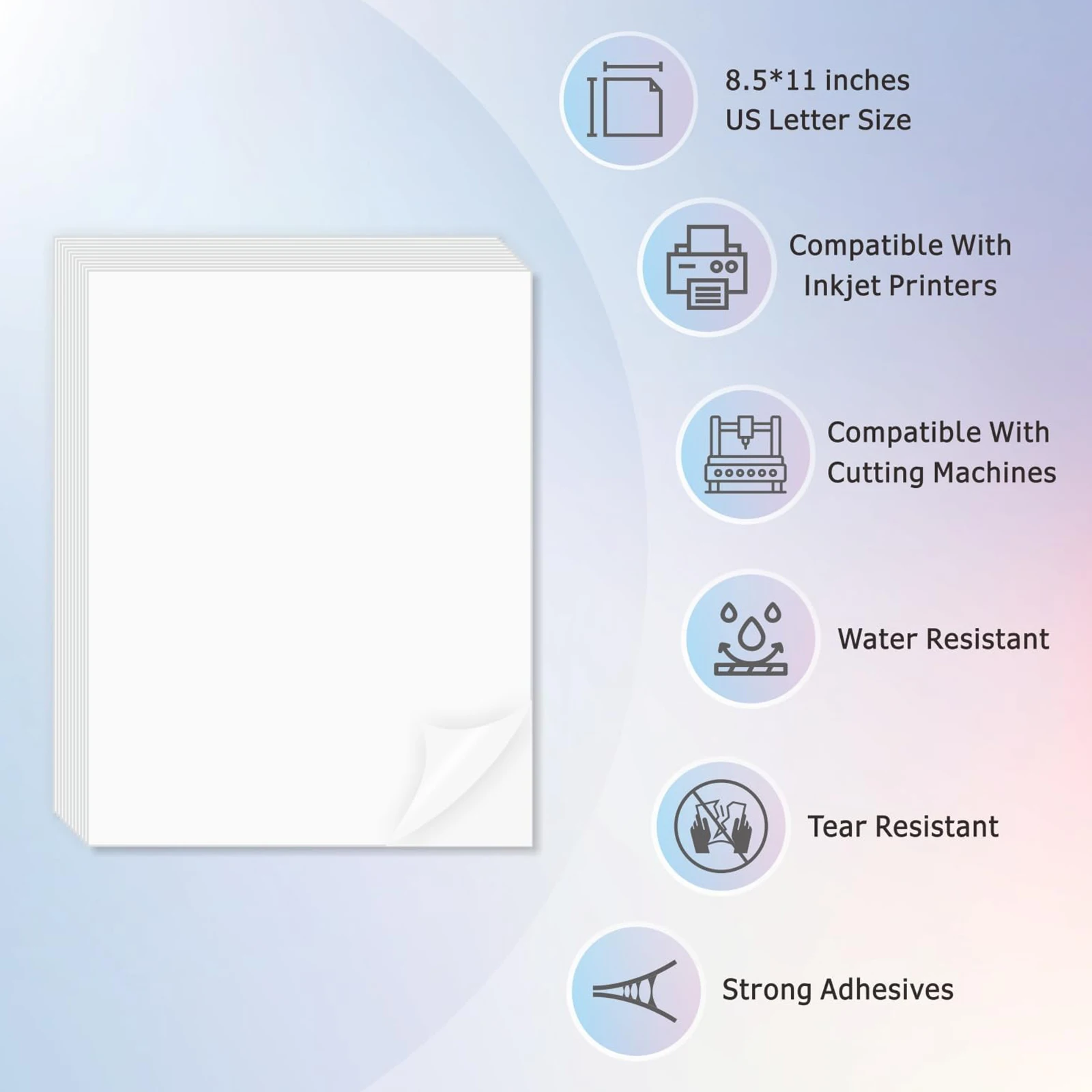 20 Sheets 8.5x 11 Inches Printable Vinyl Sticker Paper Matte White for Inkjet Printer Self-Adhesive Sheets Waterproof