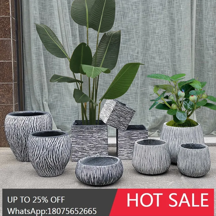 

HLZ Nordic Style Vertical Striped Water Drop Flower Pot Indoor Garden Outdoor Landscape Clubhouse Micro Landscape Decoration