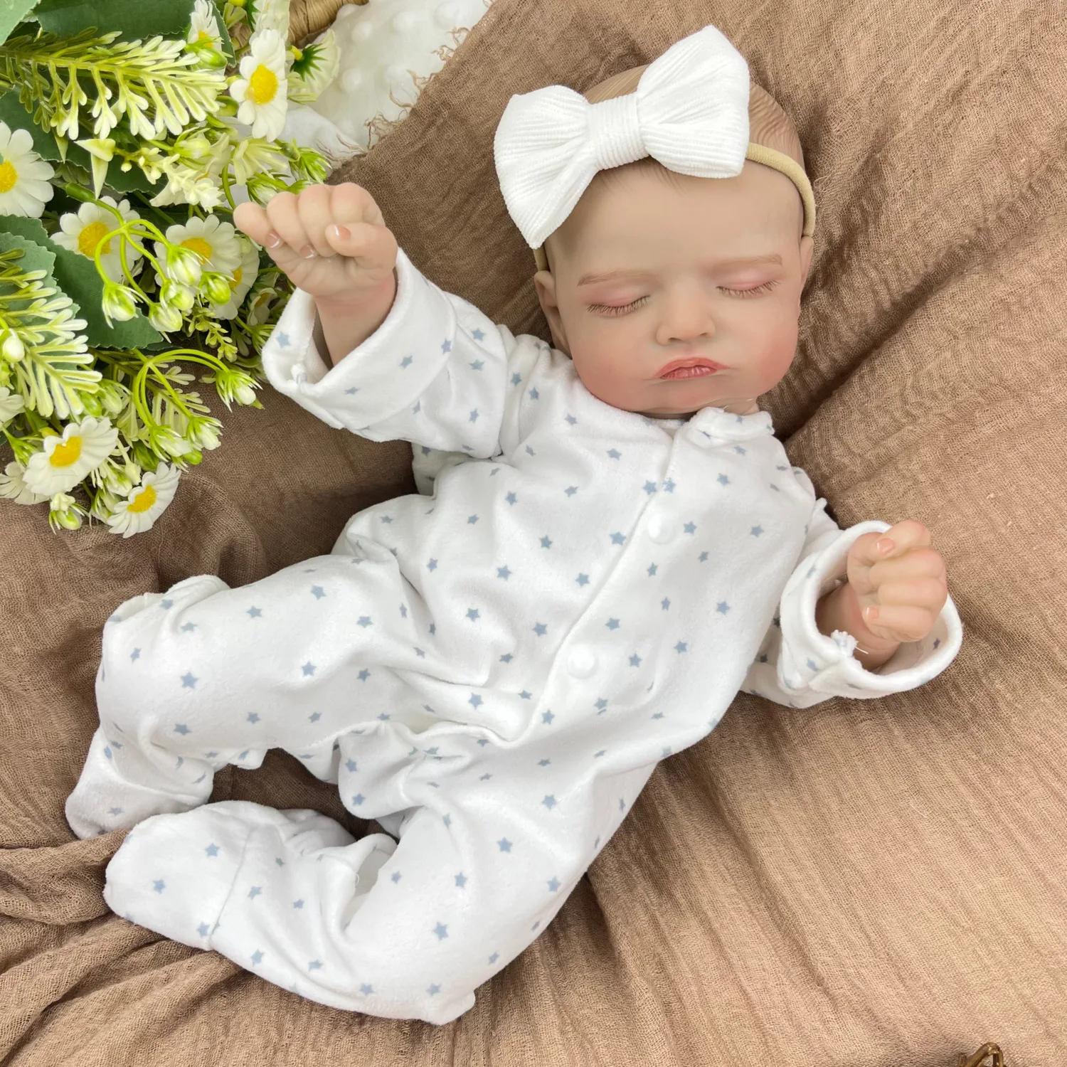 BZDOLL 19-calowa Realistyczna Lalka Reborn Śpiąca Dziecko 48CM z Tkaniną 3D-Imitującą Skórę, Modny Prezent Urodzinowy dla Dziewczynek