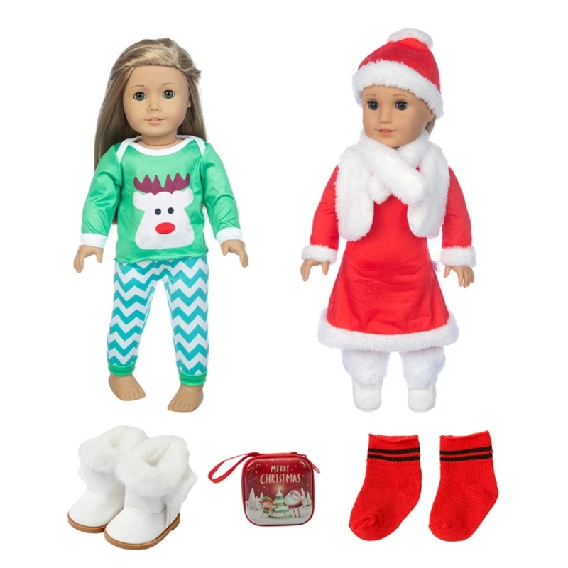 

Dolls Clothes Play Set for 18inch Dolls Kids Role Play Dolls Christmas Santa Clause Costume with Hat Girls Party Supply