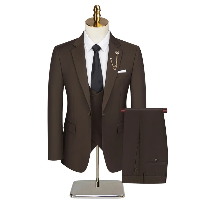 Plus Size Tailored Wedding Groomsmen Suit Three-Piece Set Interview Formal Wear Conference Professional Outfit Suits for Men