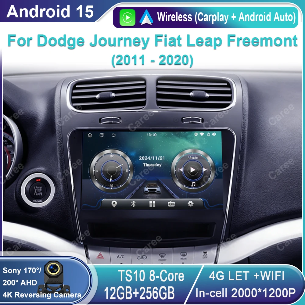 Android 15 para Dodge Journey Fiat Leap Freemont 2011 - 2020 Radio Carplay Auto Radio Estéreo reproductor Multimedia 4G navegación GPS
