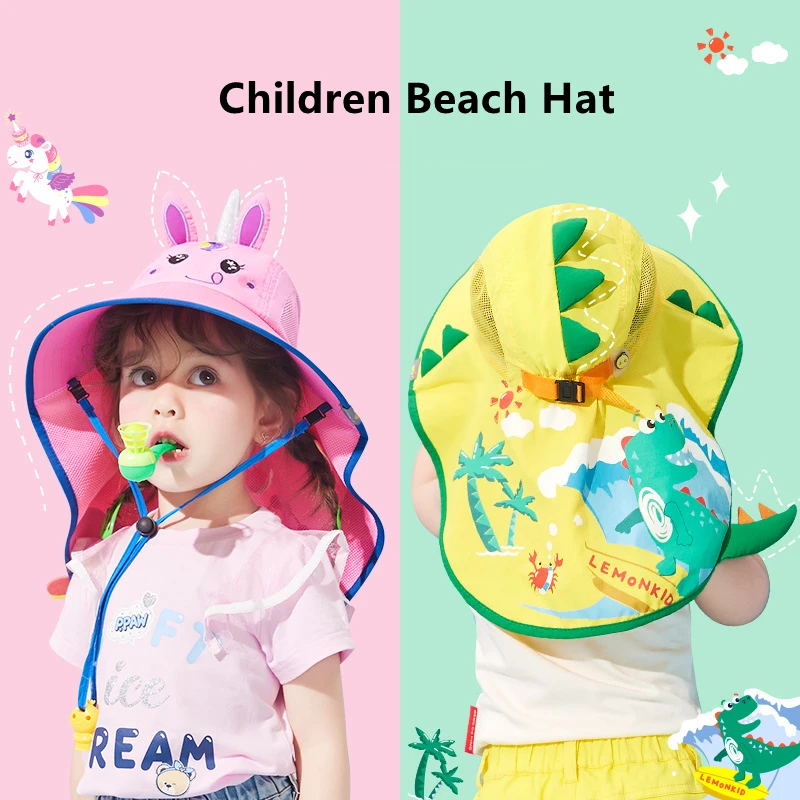 Summer Sun Hat for Kids Girls Boys Outdoor UV Protection Neck Ear Cover Bucket Cap Children Foldable Wide Brim Beach Caps