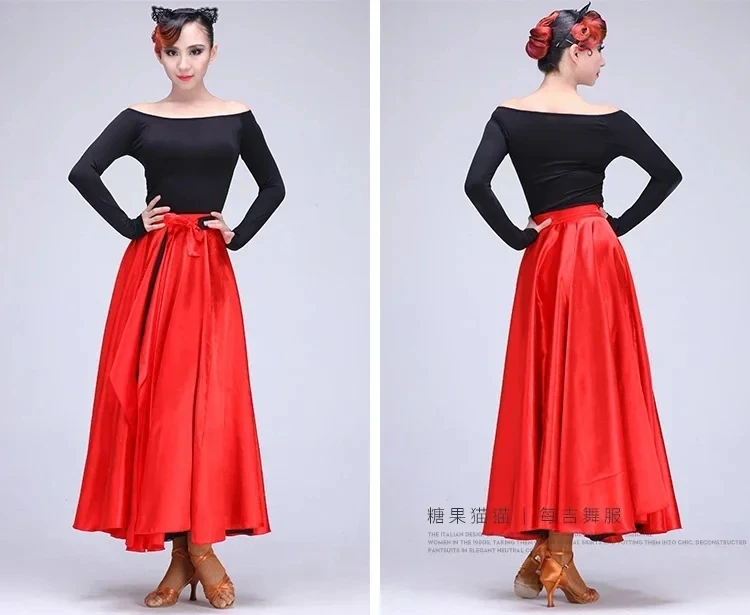 New Lady Latin Dance Red Skirt Female Pasodoble Dance Skirt 65-95cm Cape Performance Competition Wear Female Dancing Wear B-6824