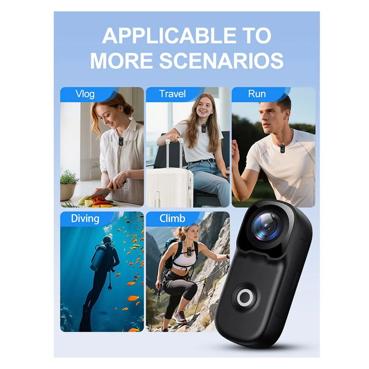 giftnew Wi-Fi Ultra HD 4K Action Camera with Cycling Mount, Neck Strap Etc Outdoor Law Enforcement Back Clip Camcorder Black