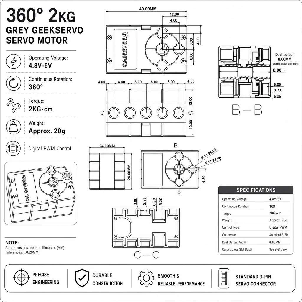 360 Continuous Rotation Servo Motor 2KG Torque 4.8-6V Digital Controller for Micro:bit and Development Board Projects