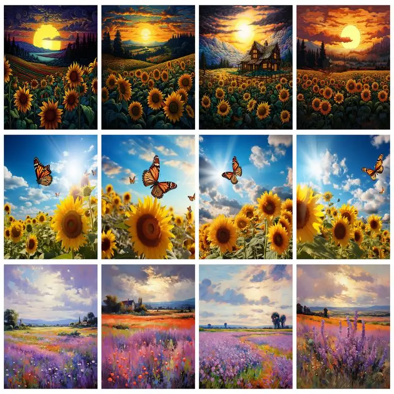 

RUOPOTY Diamond Painting Sunflower Flower Diamond Embroidery Cross Stitch Kits Full Square/Round Mosaic Hobby Art