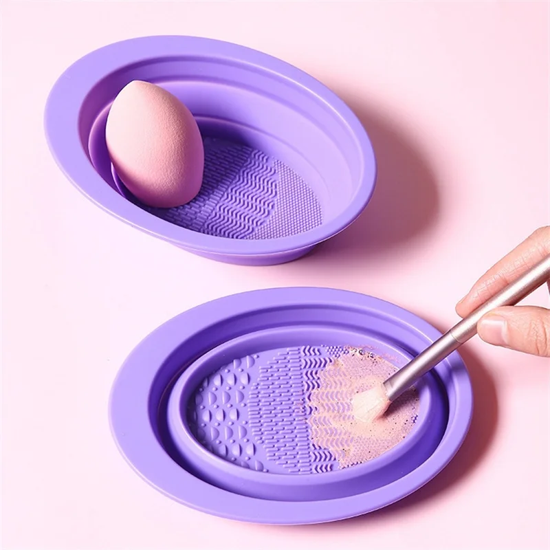 New 1PC Purple Foldable Silicone Makeup Brush Cleaner Tools Wash Bowl Make Up Washing Brushes Gel Cleaner Bowl Scrubber Board