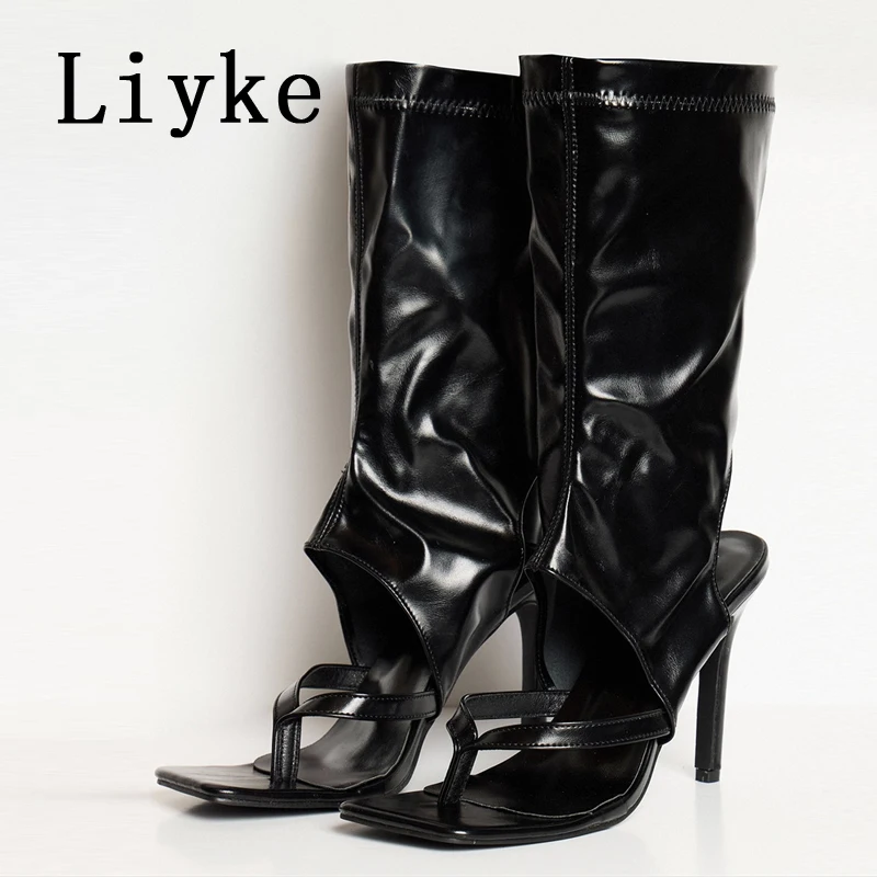 Liyke مثير ليوبارد طباعة المفتوحة تو كليب على الجوف خارج حذاء من الجلد النساء الجوارب الحديثة رقيقة عالية الكعب مضخات الحفلات حجم 42