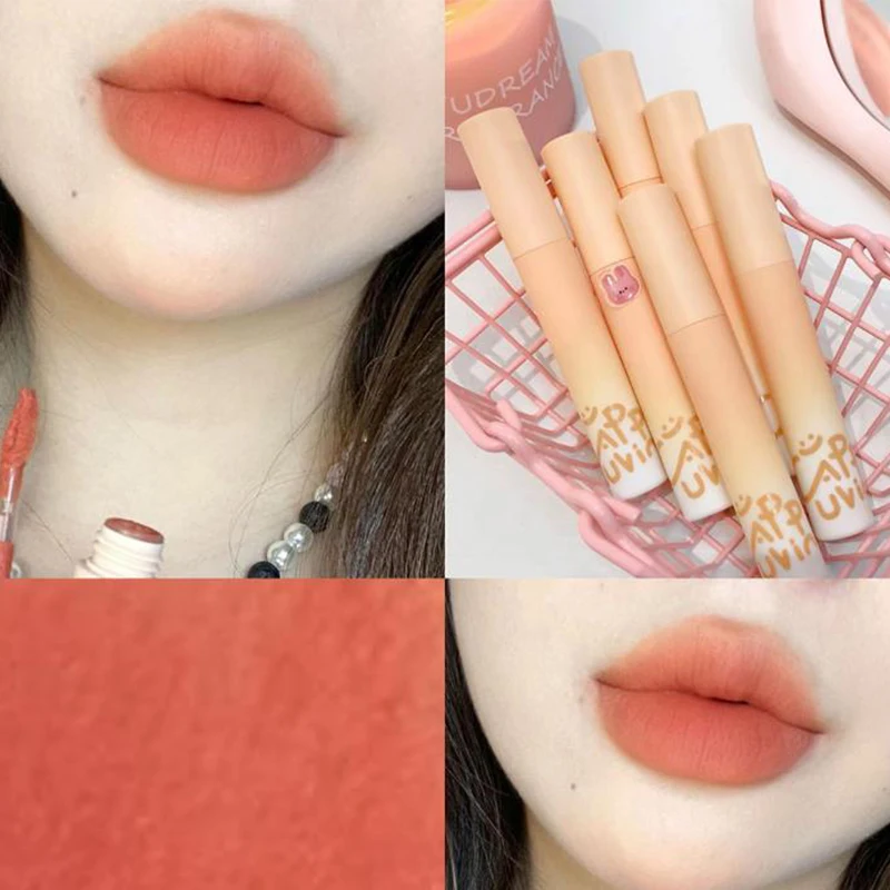 Cappuvini Pumpkin Apricot Lip Mud Velvet Lip Cream Matte Texture Lipstick Overlay Base Color Rose Orange Lip Gloss Tint Cosmetic