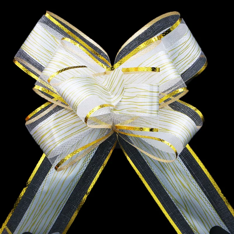 

(10pcs/pack)22*26cm Golden Border Mesh ribbon Flower Bow Hand Drawn Flowers Car Decoration Wedding Supplies Festive Packaging