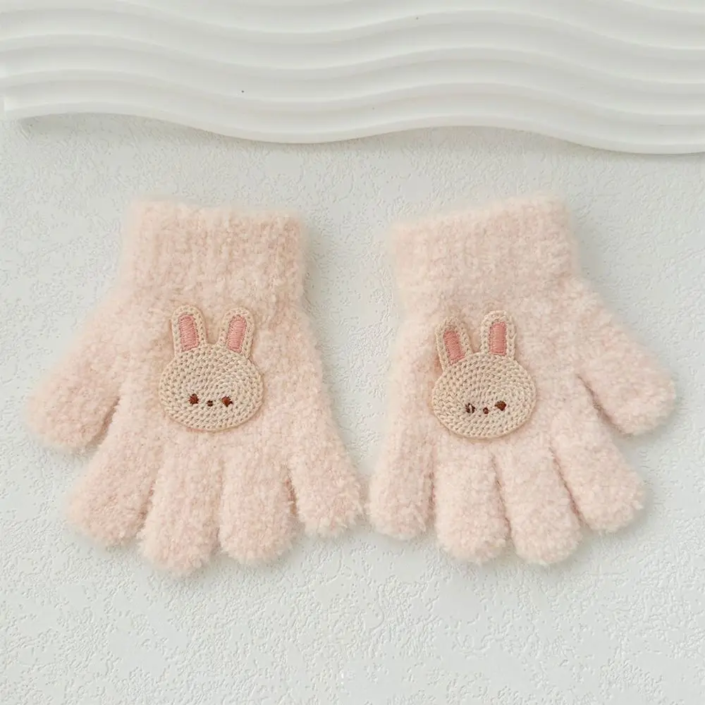 

Fashion Bear Baby Fluffy Gloves Rabbit Flower Cartoon Pattern Gloves Solid Color Korean Style Knitted Mittens Boy