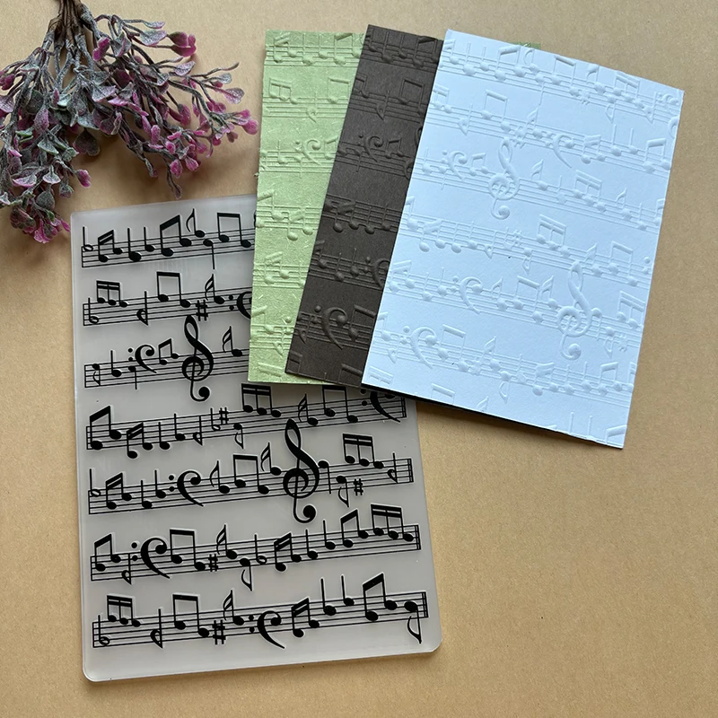 Transparent plastic script and digital symbol themed 3D relief folder with note patterns, suitable for card making, collage, and