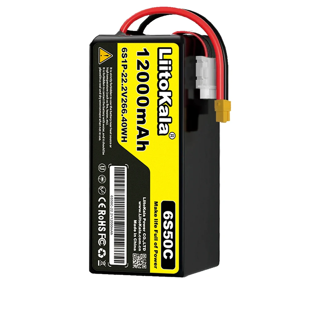 LiitoKala 6S 22.2V 12000mAh Drone Batteria ai polimeri di litio 50C Scarica adatta per modello di elicottero Batteria ad alta velocità