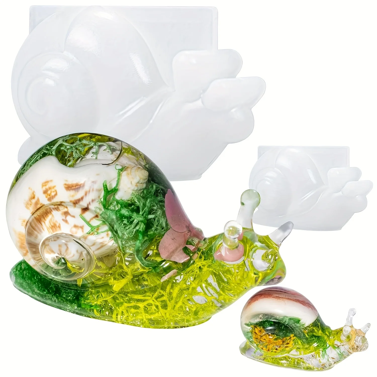 2 piezas-Molde de resina de caracol, 2 moldes grandes de animales en forma de caracoles, molde de resina epoxi de silicona animal 3D, decoración del hogar de caracol