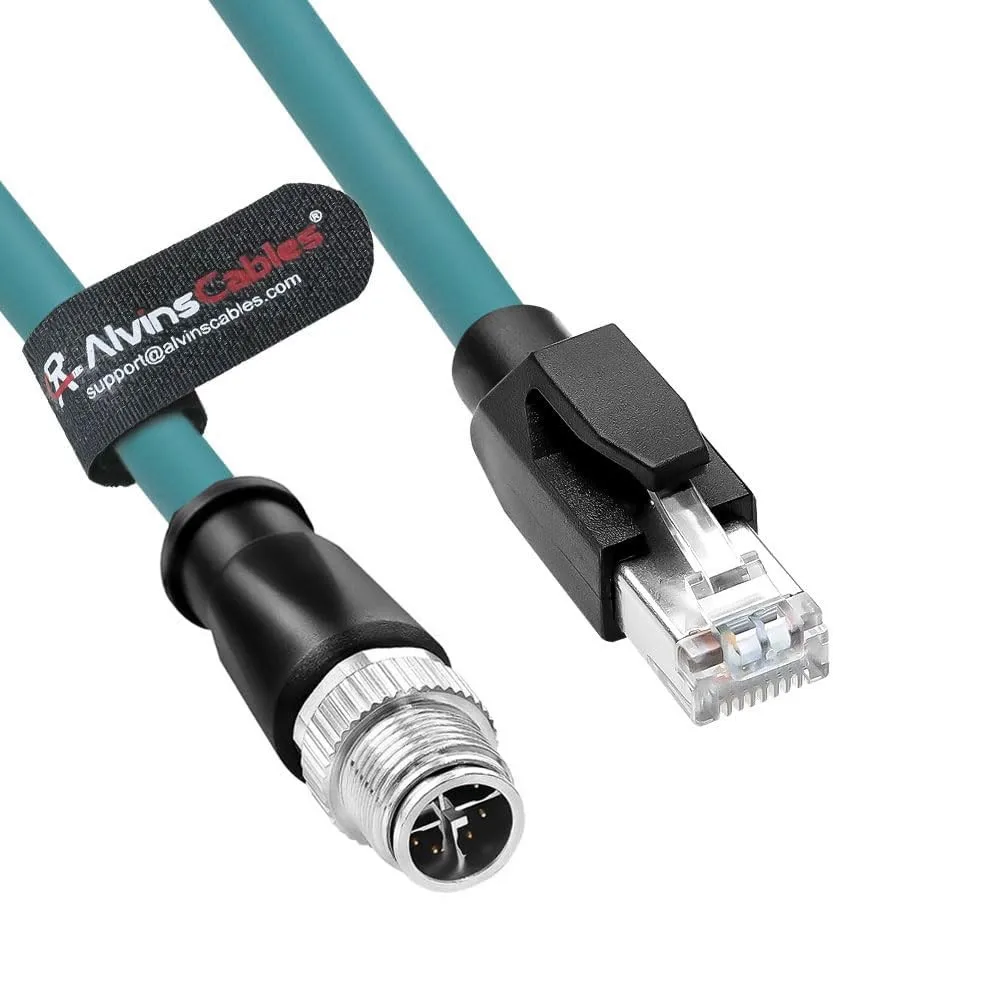 Alvin's Cables M12 X-Coded 8 Position to RJ45 Shielded Cat6a Ethernet Cable for Cognex Industrial Camera