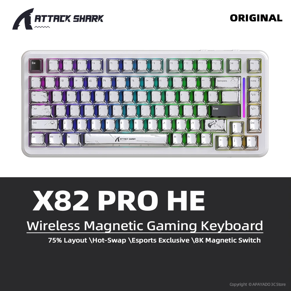 

75% ATTACK SHARK X82Pro HE Magnetic Keyboard Wireless, 8K PollingRate 0.01mm Gaming RGB Mechanical Keyboard for PC/PS5/Mac