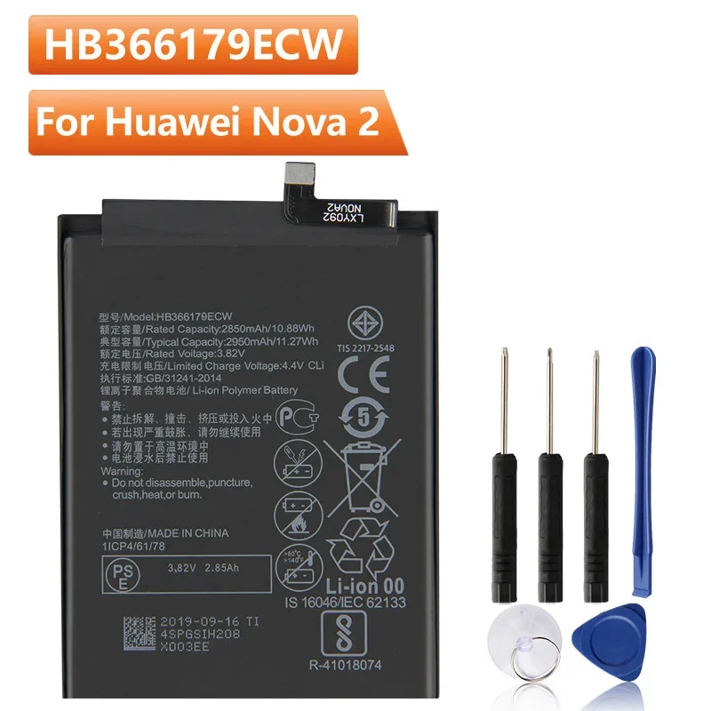 

Replacement Phone Battery HB366179ECW For Huawei Nova 2 Nova2 CAZ-AL10 CAZ-TL00 Rechargeable Battery 2950mAh