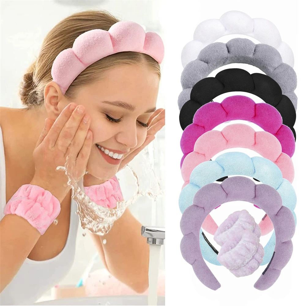 

Spa Headband For Washing Face Wristband Set Skincare Makeup Headbands For Women Bubble Make Up Headbands Teen Girl Gifts