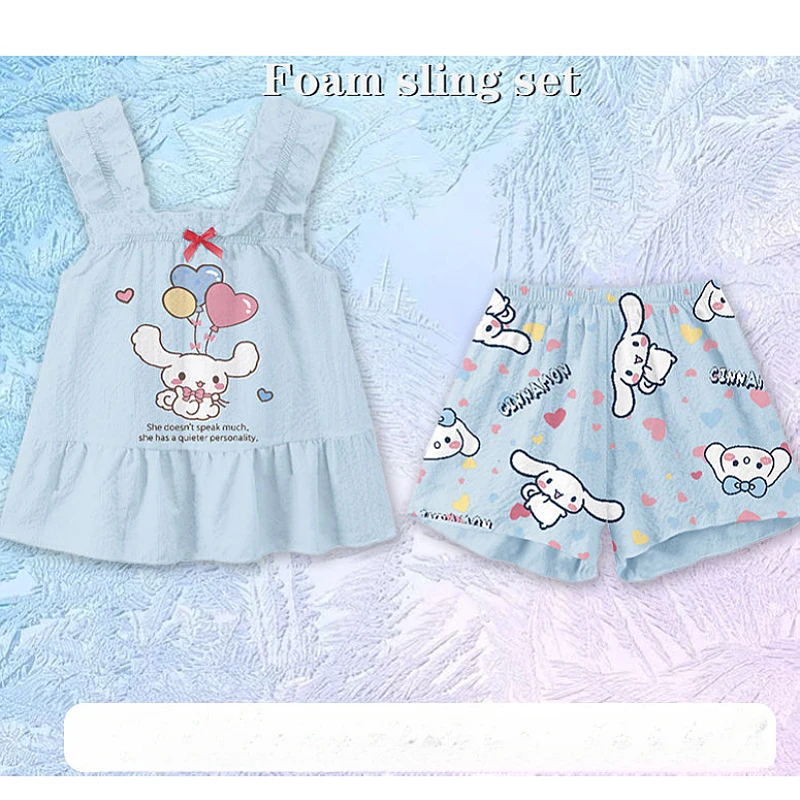 Sanrio Kuromi Kids Cinnamoroll Cartoon pigiama Set Cute My Melody Girls Boys Summer Set da casa a maniche corte regalo per bambini