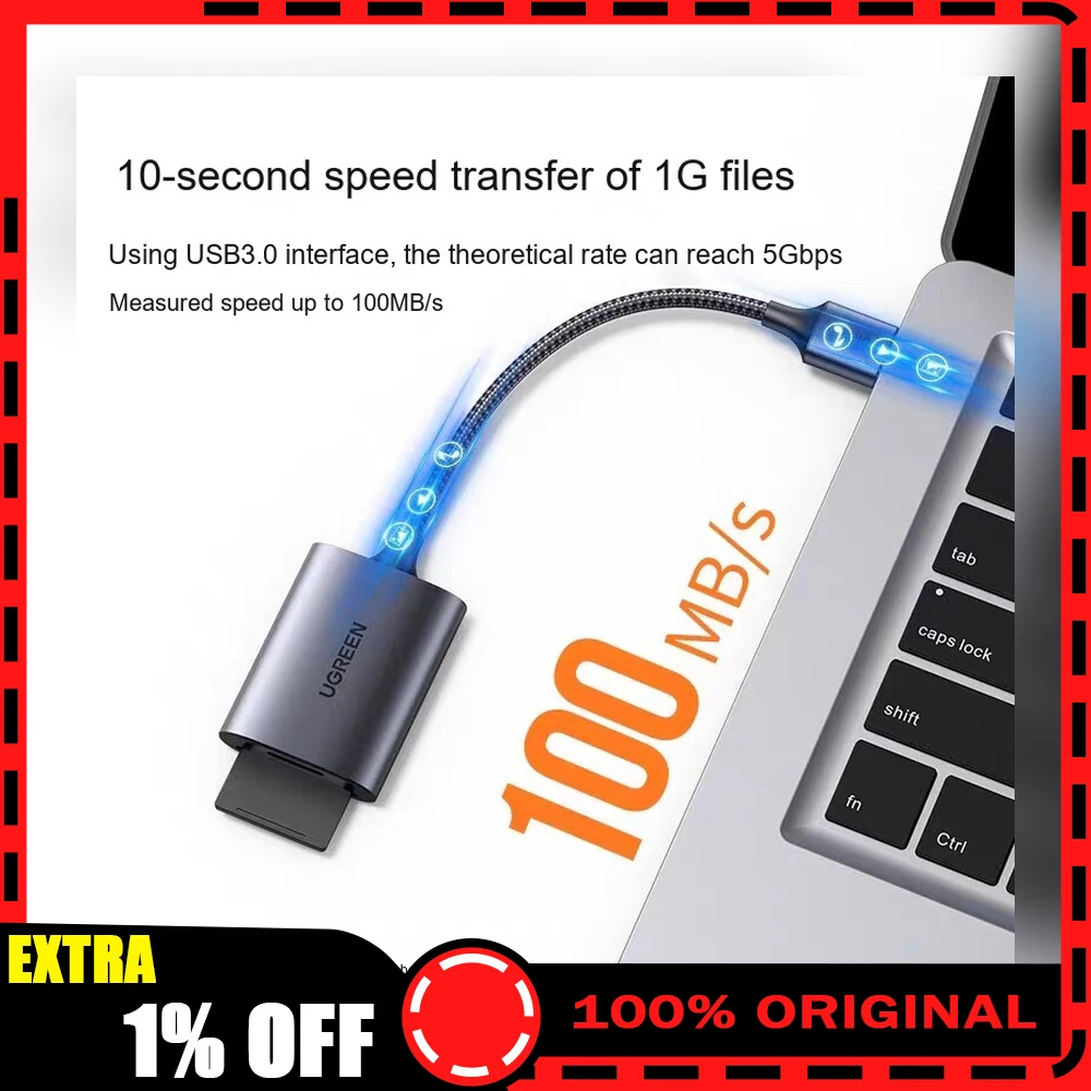 UGREEN 80887 CM401 USB 3.0 SD TF Card Reader 2-in-1 Memory Card Adapter Dual Card Reader for Computer Laptop