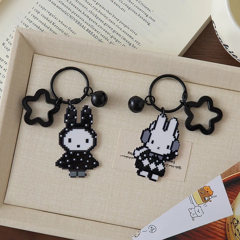 Cute Sweet Cool Black White Polka Dot Star Miffy Rabbit Large Pixel Perler Beads Keychain Pendant Cartoon Earphone Case Charm