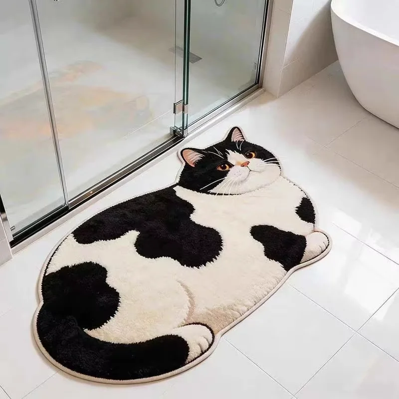 VIKAMA Cartoon Cat Irregular Plush Carpet Non-Slip Bathroom Door Mat Soft Living Room Bedroom Carpet Home Decoration