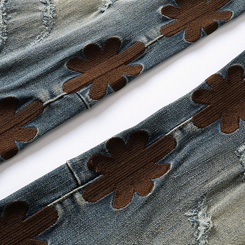 هاي ستريت ارتداء خارج شخصية ريترو LOSTSHDWS جينز متوهج مجهول السراويل الثقيلة التطريز طباعة Lostshdws الدنيم السراويل