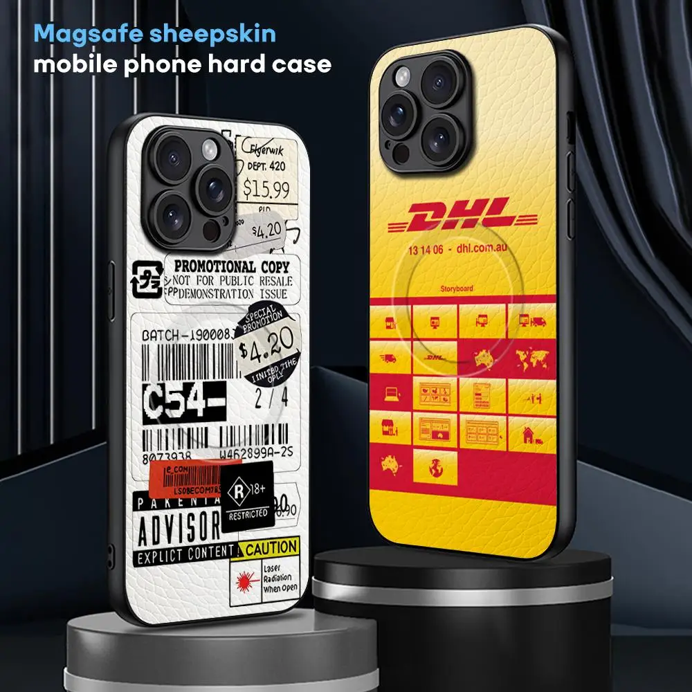 D-Dhl Express Label Hot Design جراب هاتف آيفون 16 15 14 13 12 11 Plus Pro Max الراقية الفاخرة Magsafe جلد الغنم #1