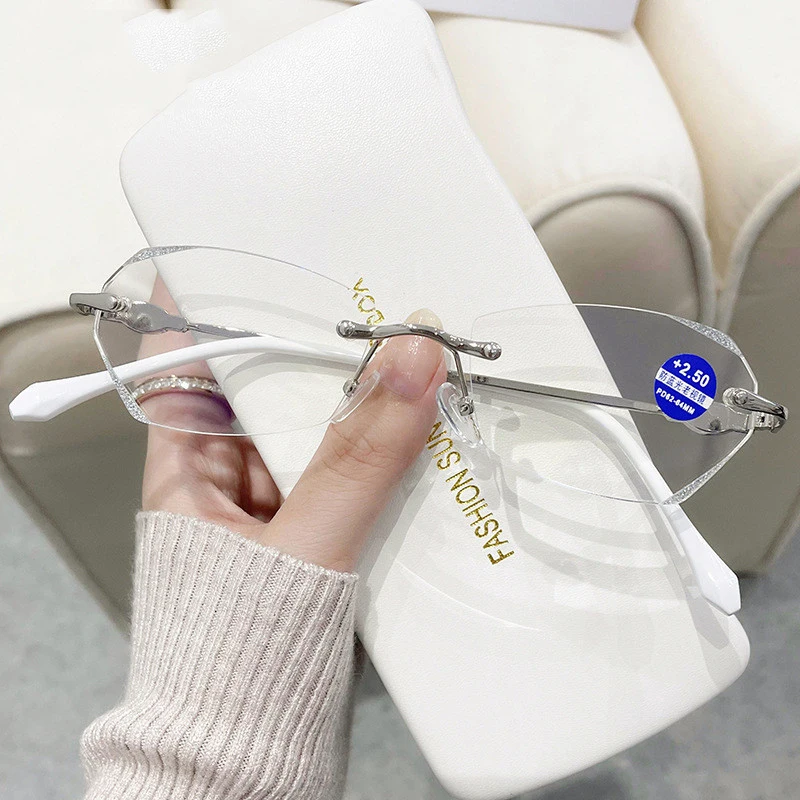 

New Fashion Rimless Reading Glasses Men Women Luxury Design Diamond Cut Presbyopia Anti-blue Light Optical Spectalce Eyeglasses