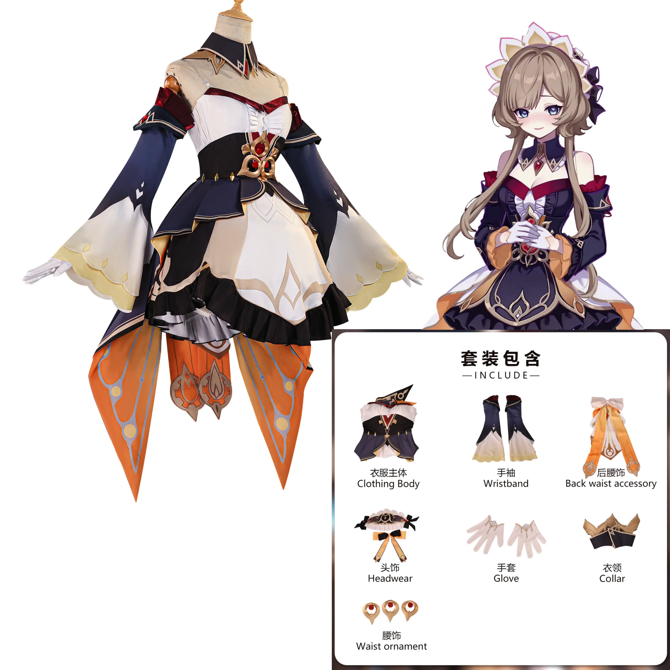 Game Genshin Impact Marionette Sandrone Cosplay Costume Wig Dress Full Sets Halloween Carnival Party Role Play Outfit view 2