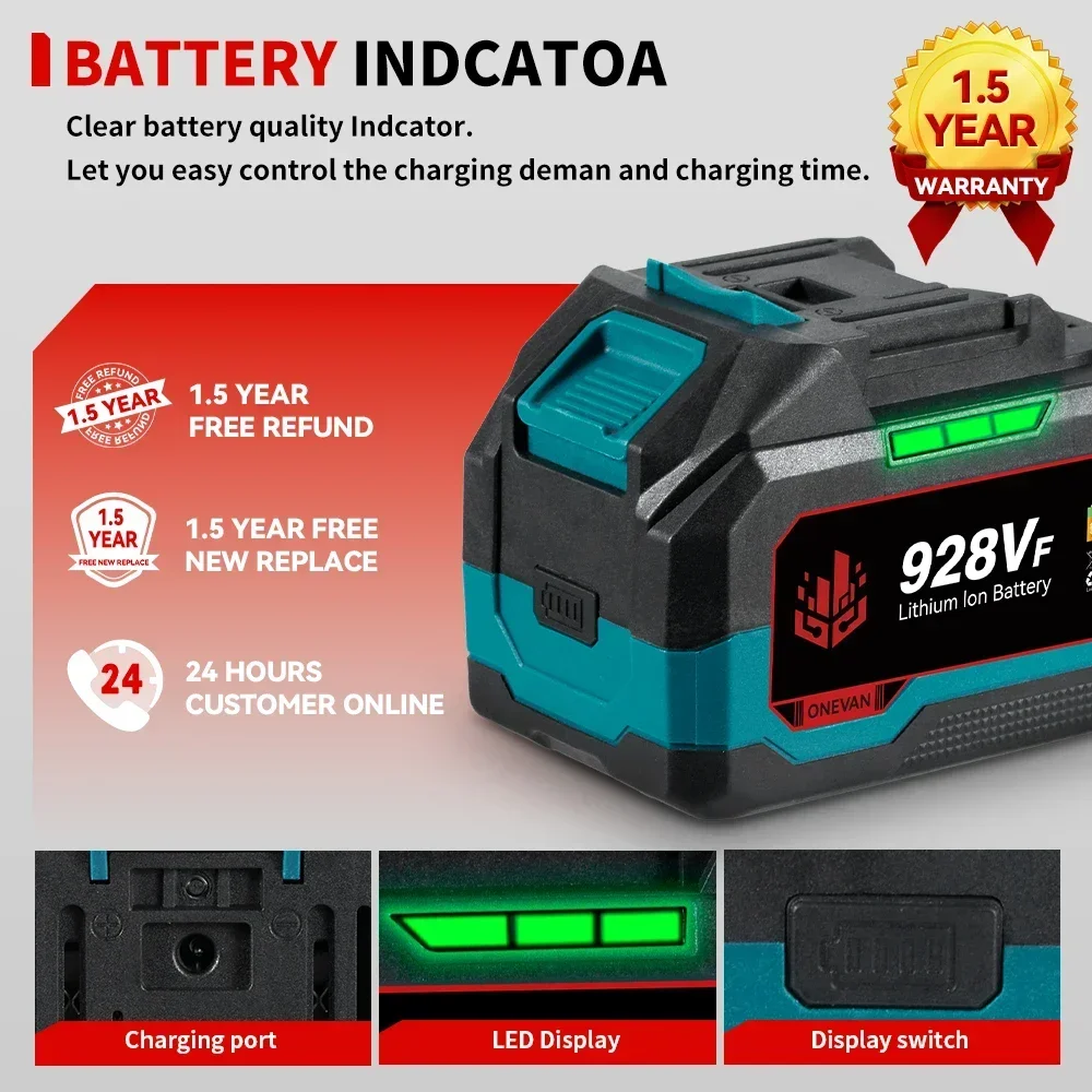 ONEVAN 21V Lithium Battery 928VF 29900mAh 588VF 22900mAh Capacity Indicator Rechargeable For Makita 18V Electric Power Tool