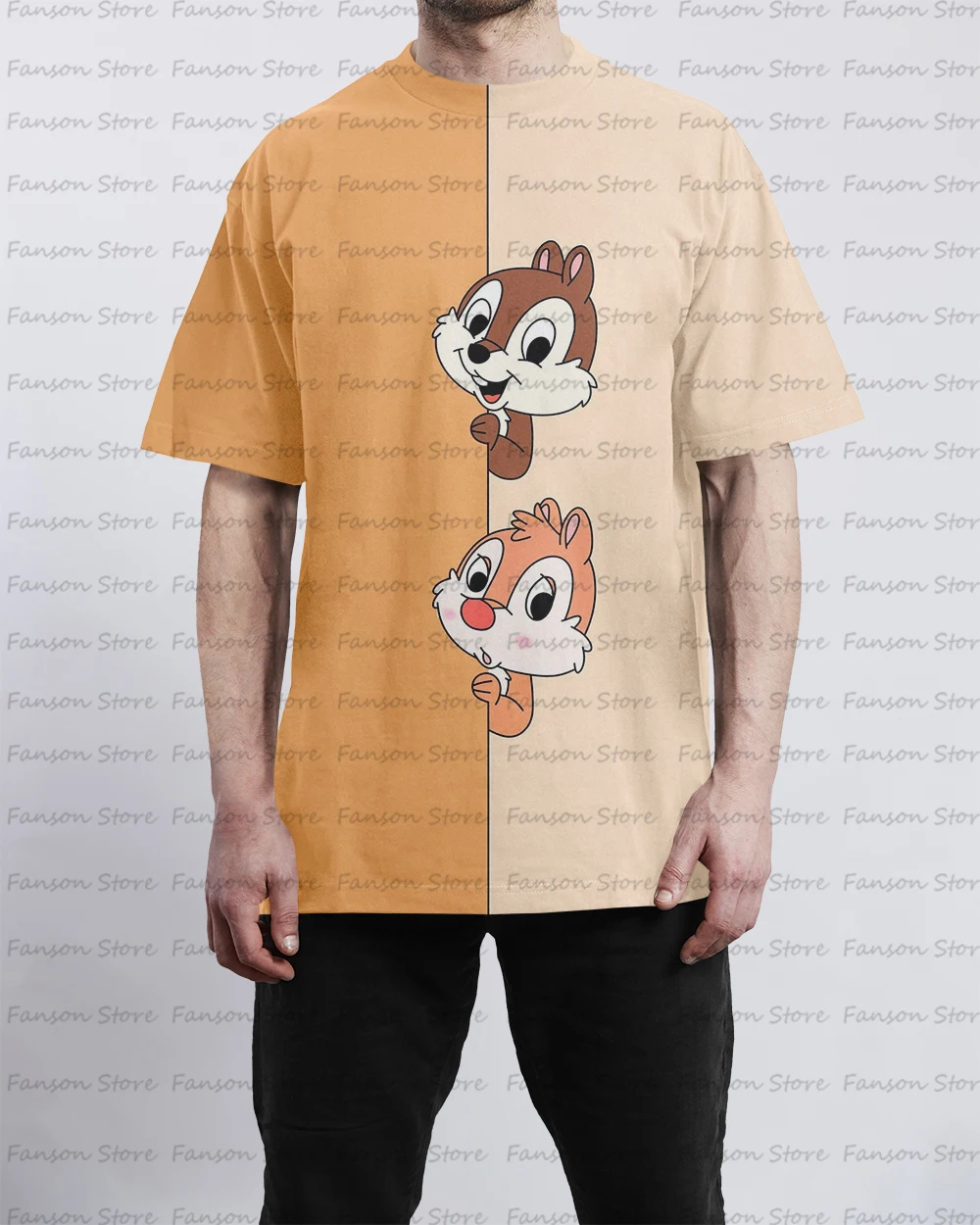 Chip 'n' Dale 2024 Summer Men's 3D printing Cartoon O-neck T-shirt couple Street fashion sports children Short sleeve Top