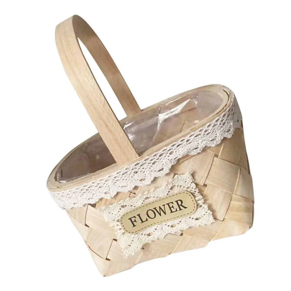 

1Pcs Flower Basket Wooden Chips Pot Hand-Woven Decorative Storage Container Elegant Wedding Party Home Decor Decorative Basket