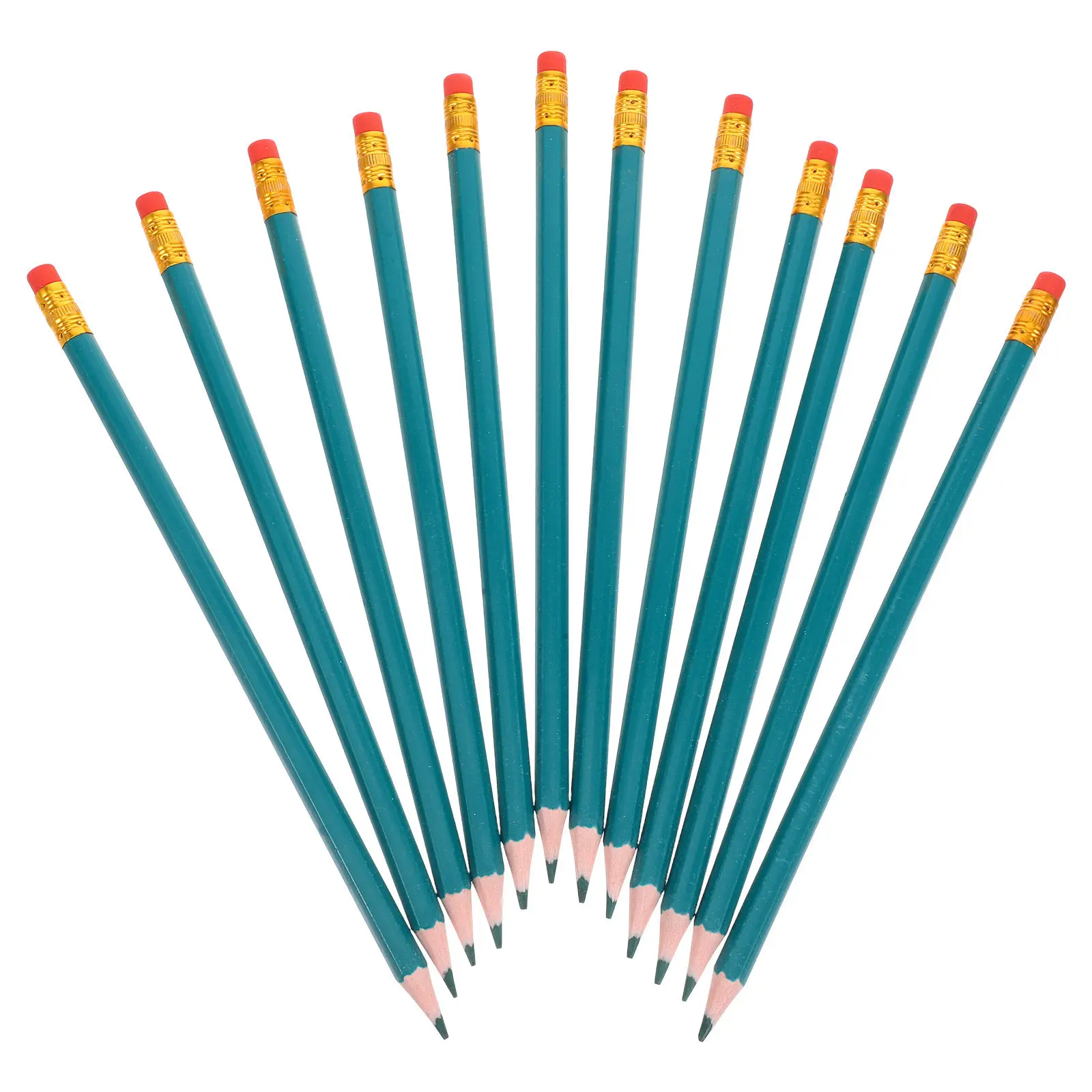 12Pcs Green Erasable Colored Pencils Pre-Sharpened Hard Lead Latex-Free Eraser Hexagonal Grip Fade-Resistant for Coloring