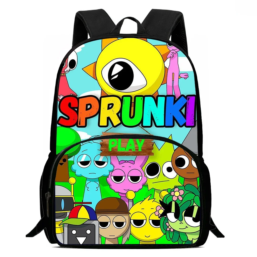 حقائب مدرسية مطبوعة برسوم كارتونية Ainme Game SPrunki للأولاد والبنات، حقيبة ظهر مدرسية مقاس 15 بوصة مع حقيبة أمامية، حقيبة ظهر للأطفال خفيفة الوزن