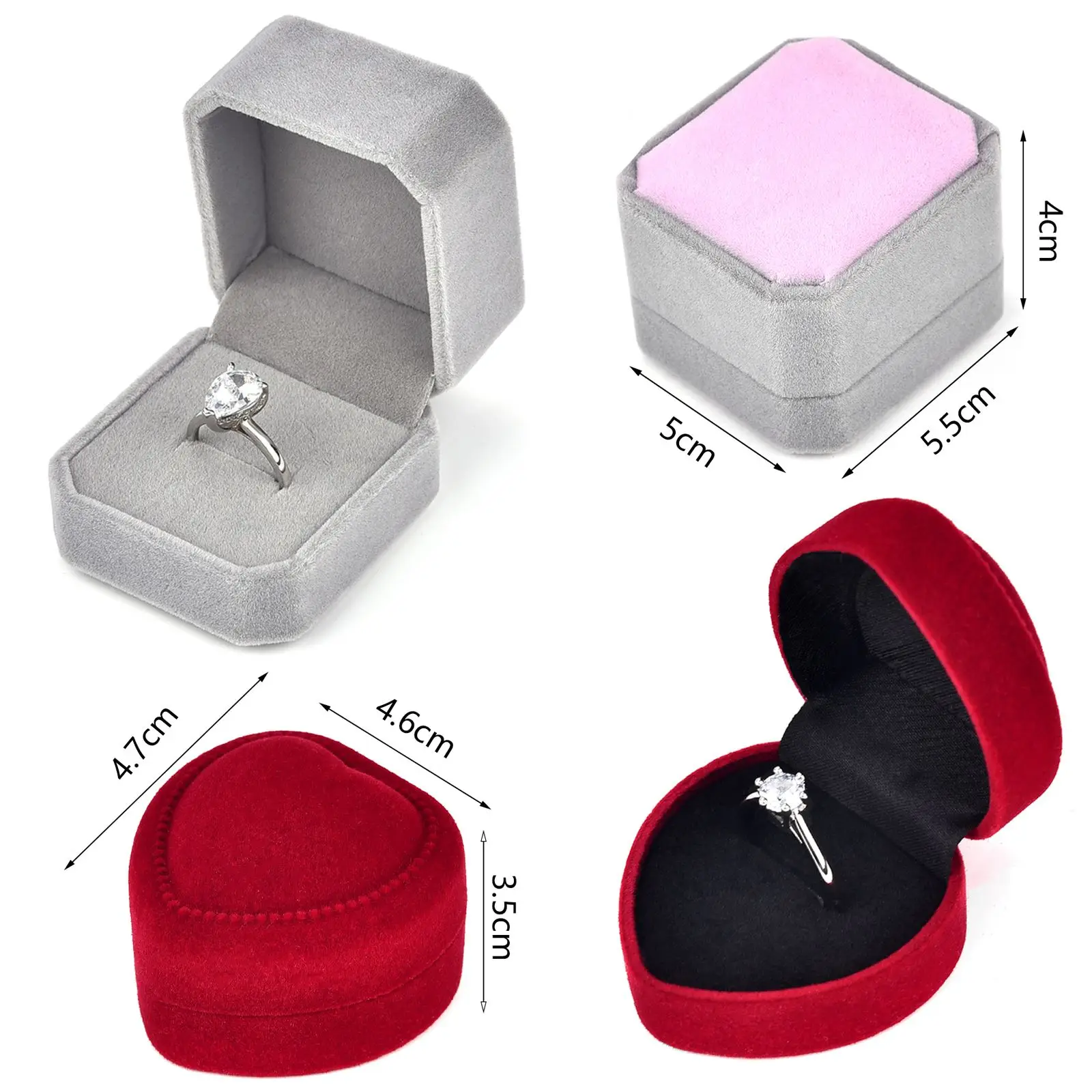 Caja de terciopelo para anillos, vitrinas de joyería, caja de almacenamiento, embalaje de anillo de boda, caja de regalo, mostrador, exhibición de