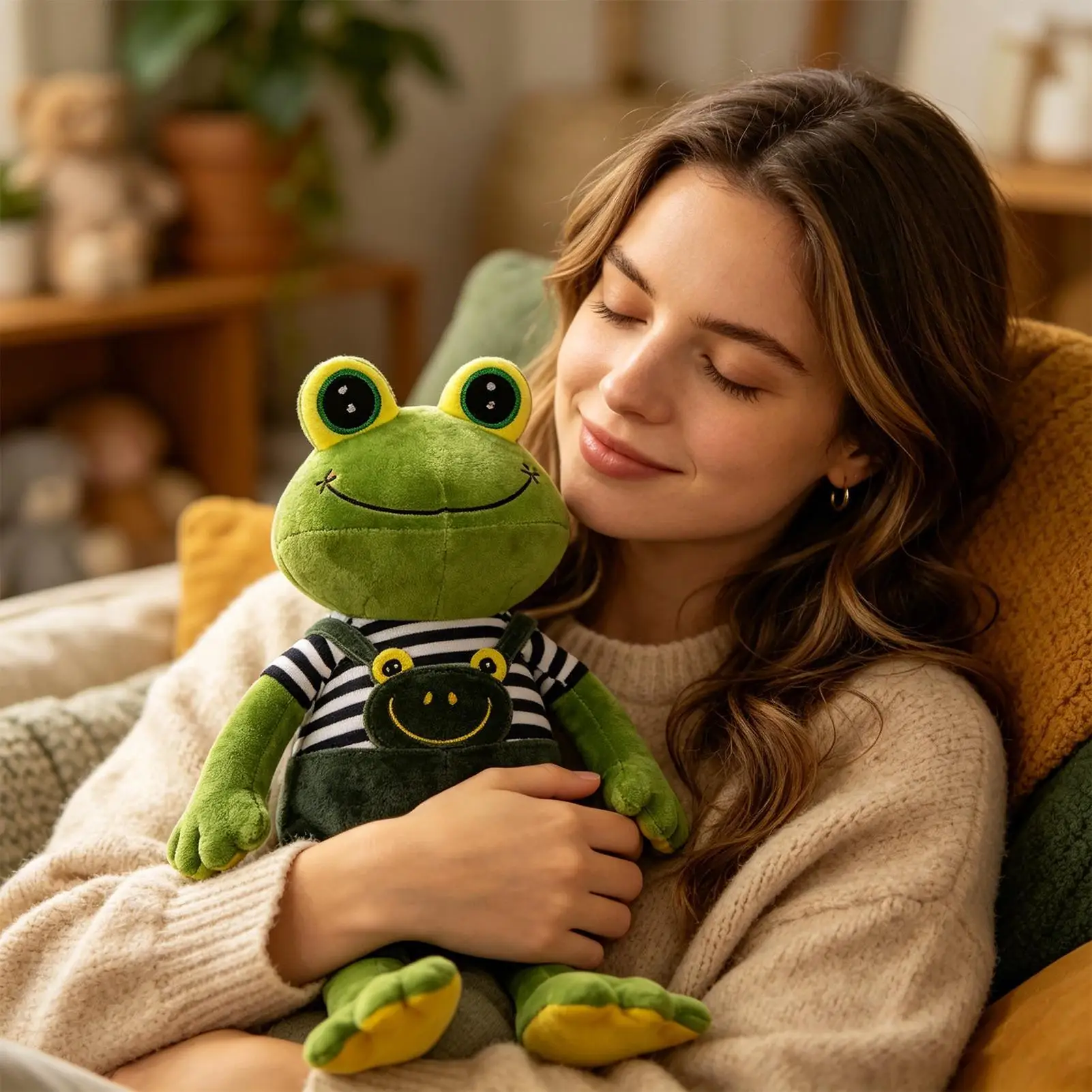 

Frog Plush Smiling Soft Cuddly Home Decor Stuffed Animals Plush Toys Doll For Kids Girls Boys Women Home Bedroom Office Couch