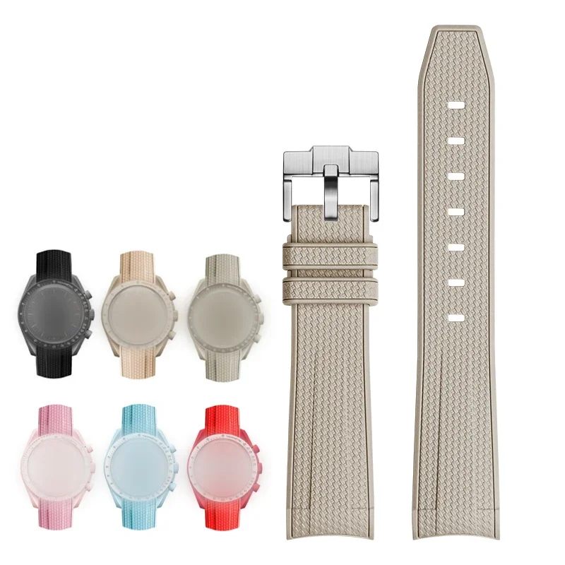 rubber Watchband For rolex Joint MoonSwatch Constellation Waterproof Sports 20mm Watch Strap Curved End Band