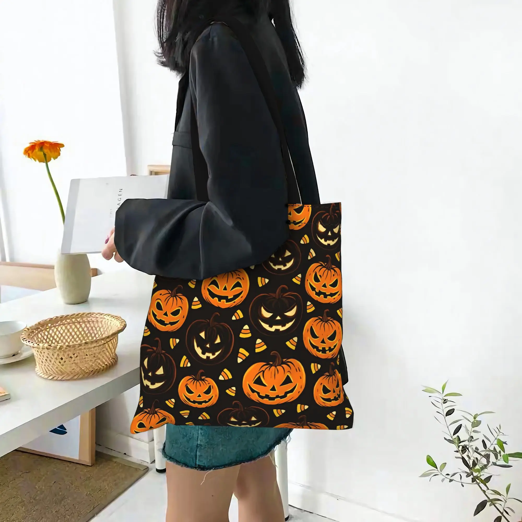 Customized Halloween Theme Women's Bag Shopping Bag Reusable Double Sided Canvas Tote Bag Shoulder  Handbag Its bags